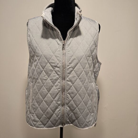 Banana Republic Vest Quilted Velvet Trim Large Womens Gray Outerwear Fall Preppy - Picture 1 of 11